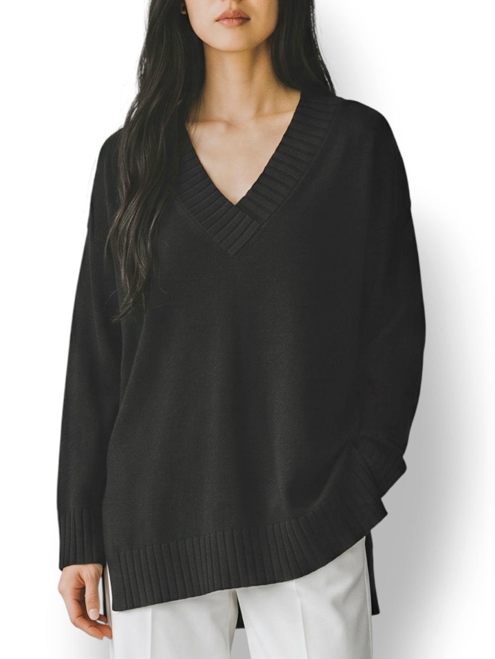4/$20 Max Studio London Black V-Neck Tunic Sweater Size S Soft Knit Pullover